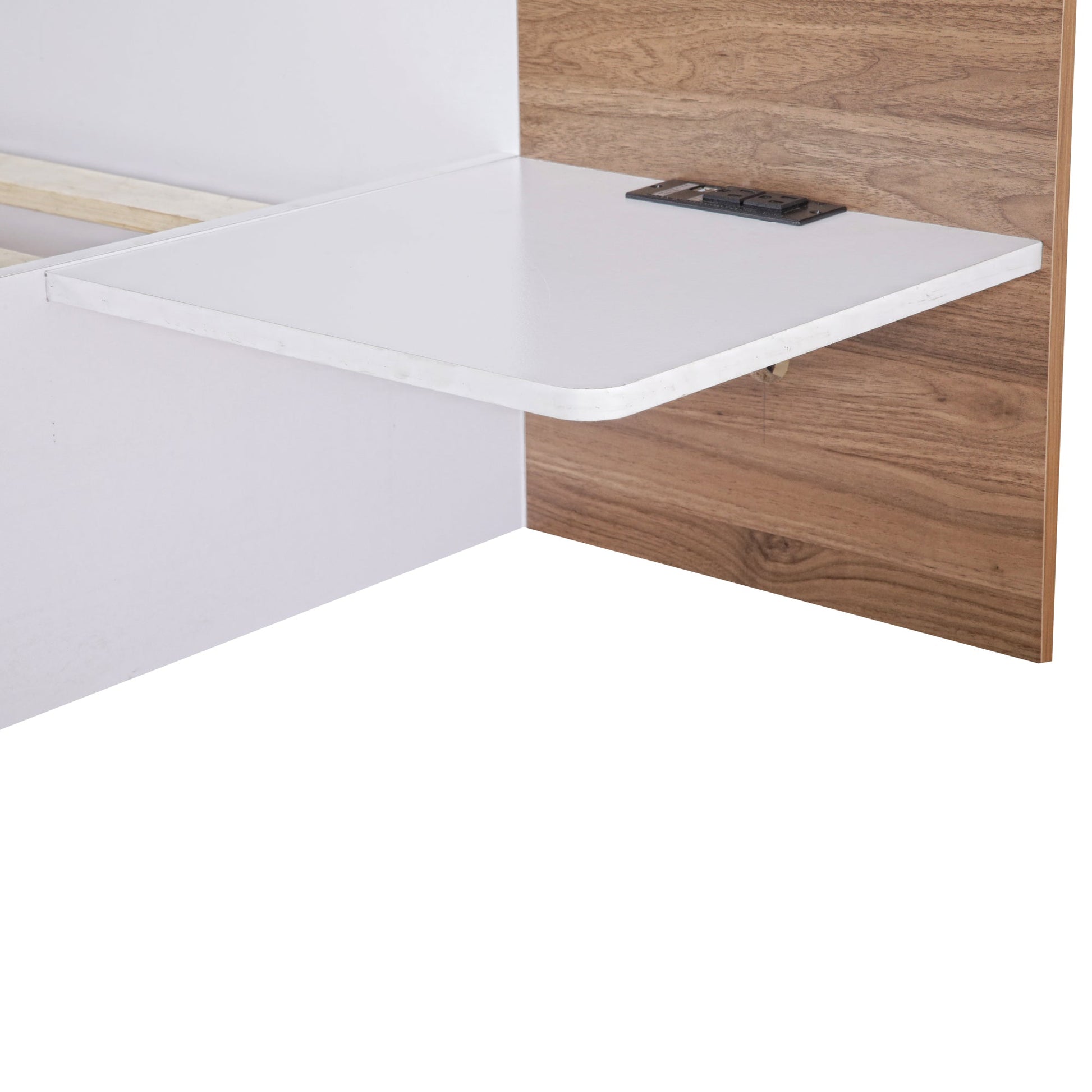 Queen Size Platform Bed with Headboard, Drawers, Shelves, USB Ports and Sockets  White - Korvel