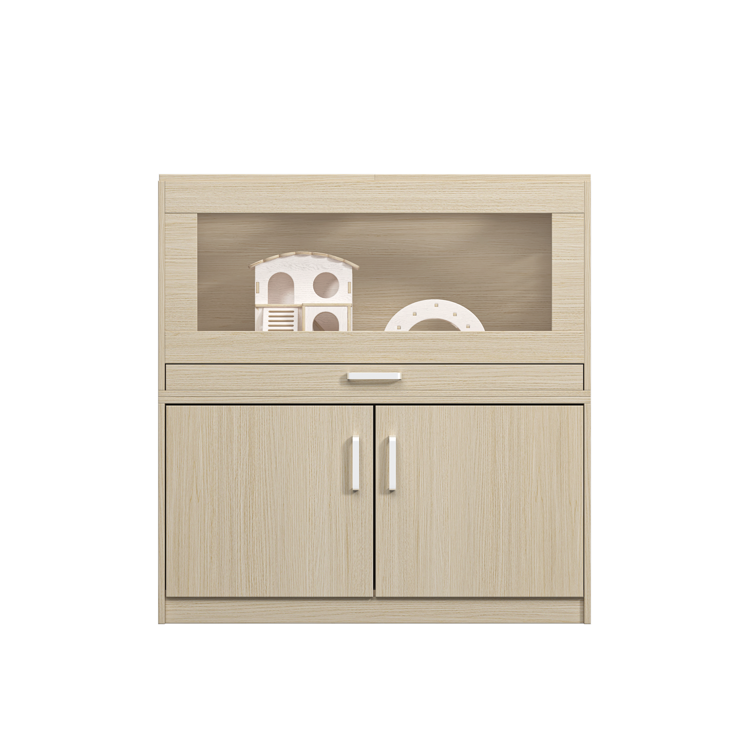 Squirrel cage acrylic panel with independent storage cabinet and wooden guinea pig room with bridge (L 31.50 x W 15.75 x H32.28) - Korvel