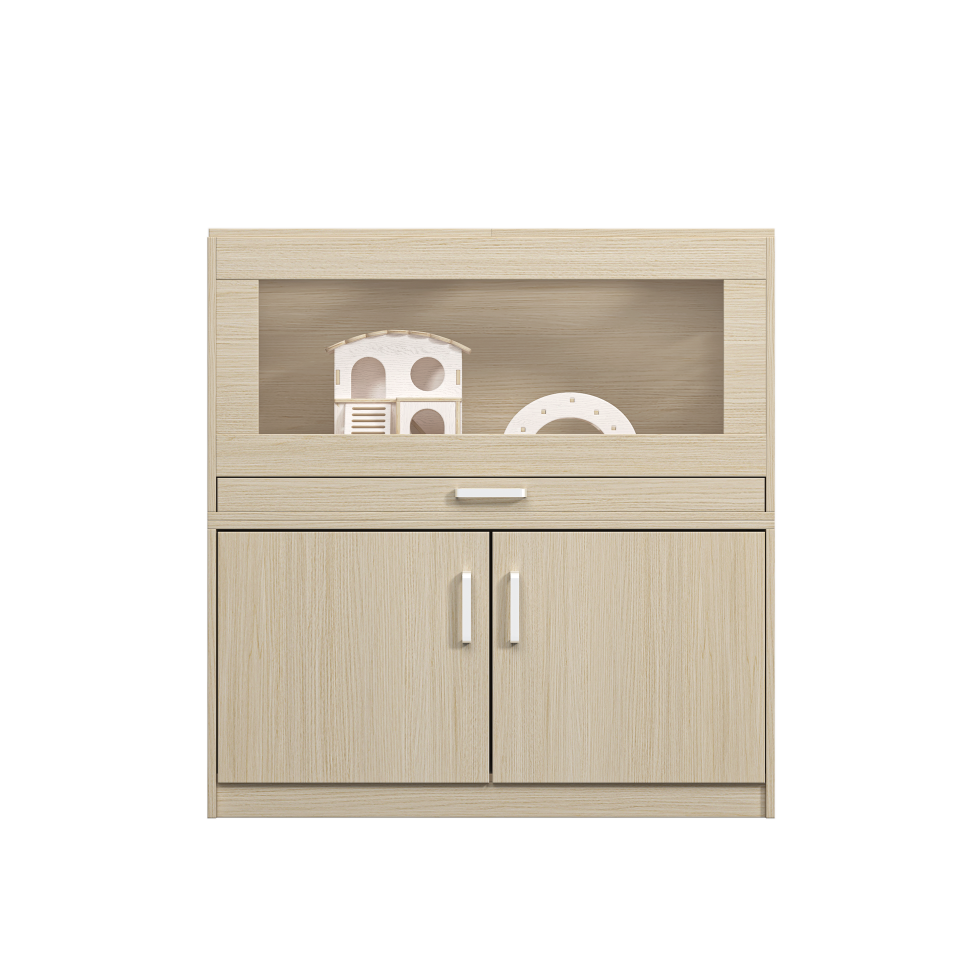 Squirrel cage acrylic panel with independent storage cabinet and wooden guinea pig room with bridge (L 31.50 x W 15.75 x H32.28) - Korvel