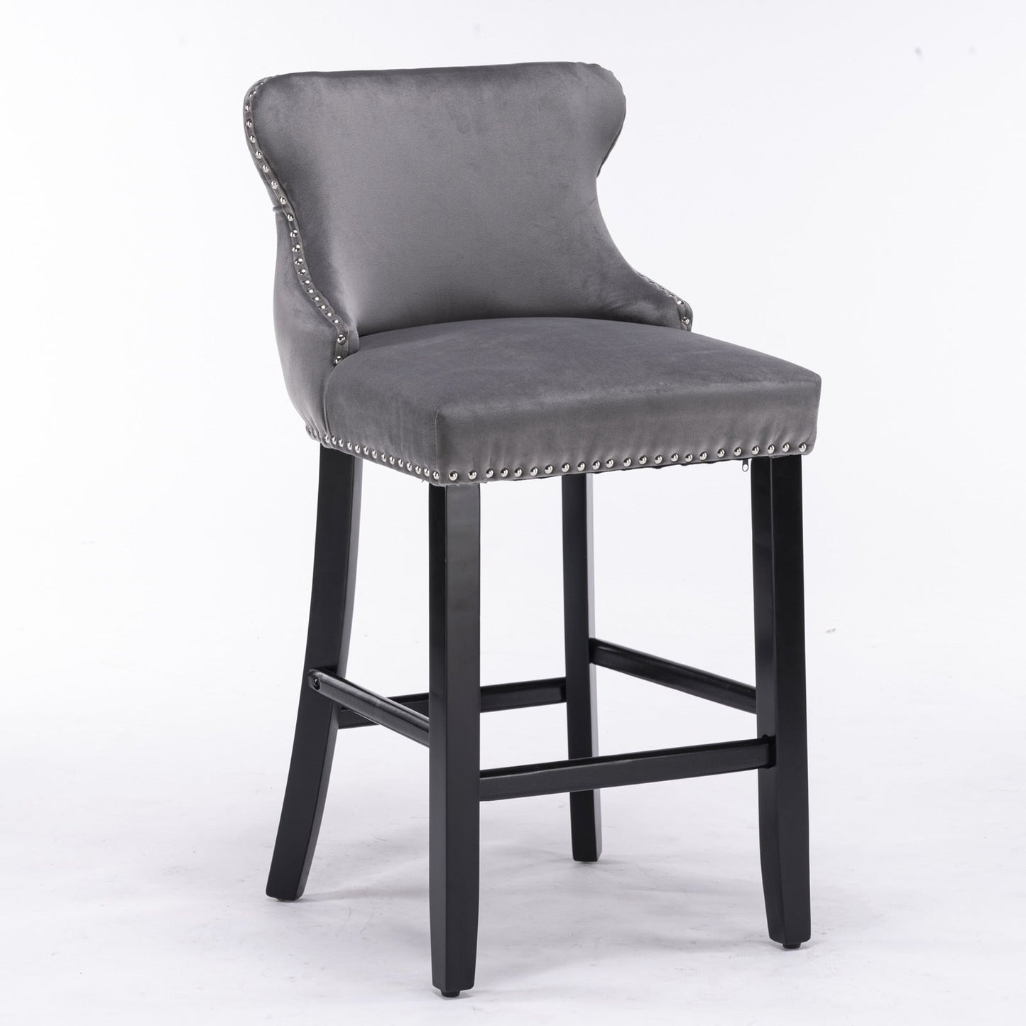 Conjunto de Taburetes de Barrotes de Terciopelo Contemporáneo - Gris