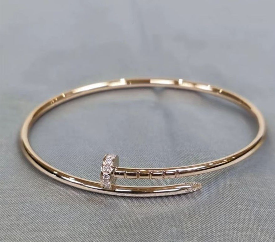 Precision Thick Plating Head and Tail Diamond Fashion Three-Circle Full Diamond Couple Bracelet - Korvel