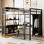 Lit mezzanine en métal premium avec armoire et bureau