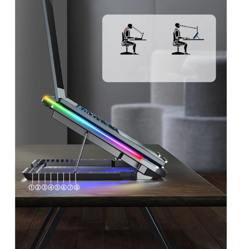 New Laptop Cooler Laptop Cooling Pad Notebook Gaming Cooler Stand with 6 LED Fan 2 USB Ports Phone Holder for 15.6in Laptop - Korvel