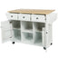 Kitchen trolley with rubber wood leaf countertop, 5-wheel kitchen island, storage cabinet and 3 dining drawers, white - Korvel