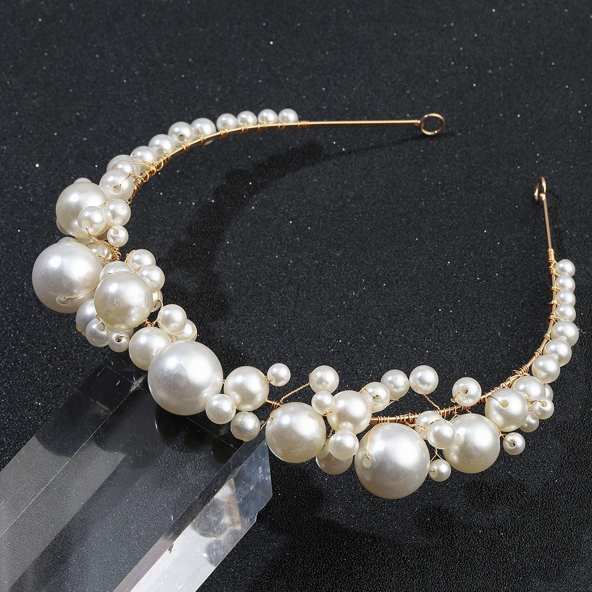 Retro bride headwear with simple pearl headbands - Korvel