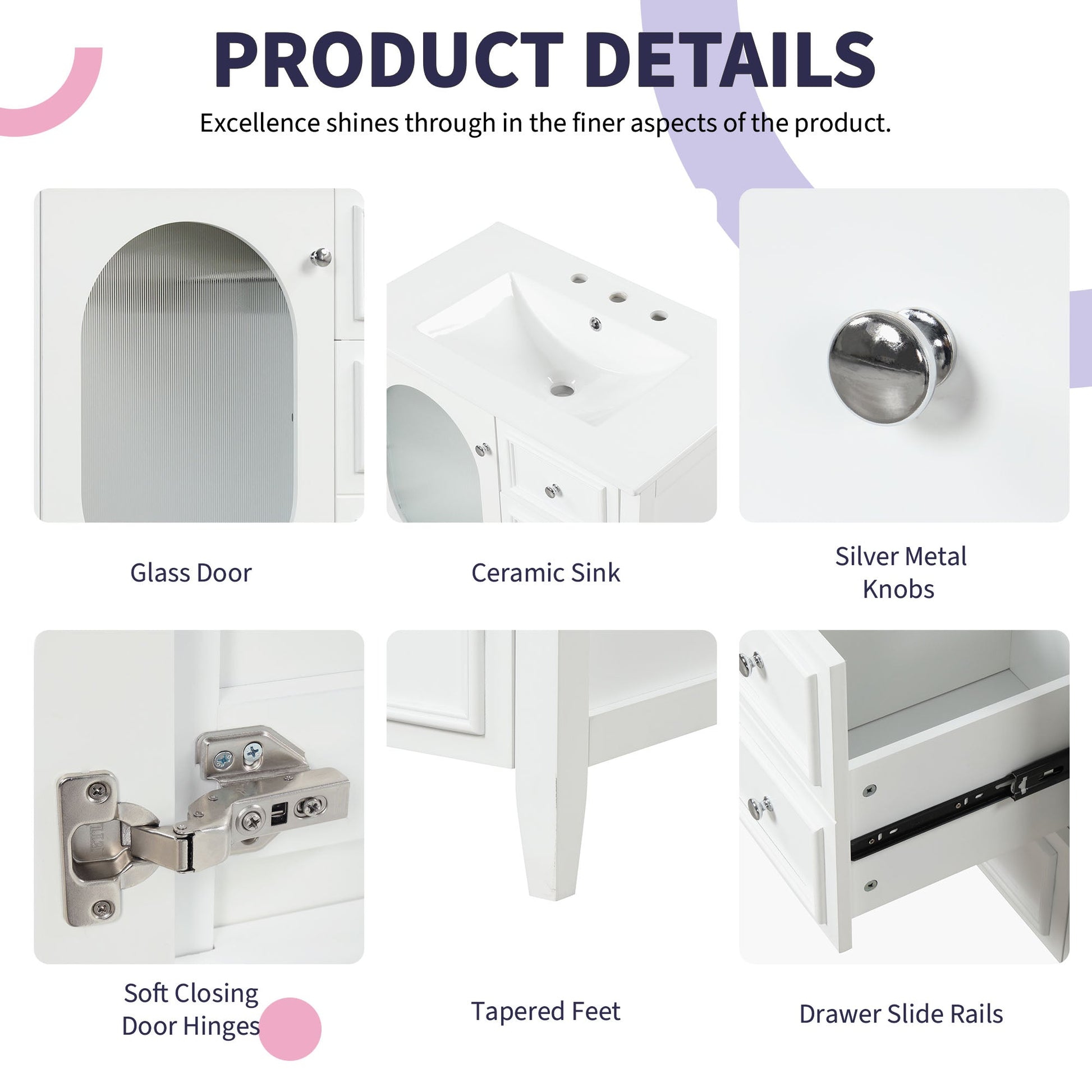 30" Bathroom Vanity with Sink, Bathroom Vanity Cabinet with Three Drawers and Door, Solid Wood and MDF, White - Korvel