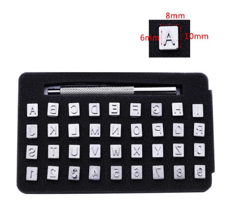 Ensemble de 36 poinçons en acier pour lettres et chiffres