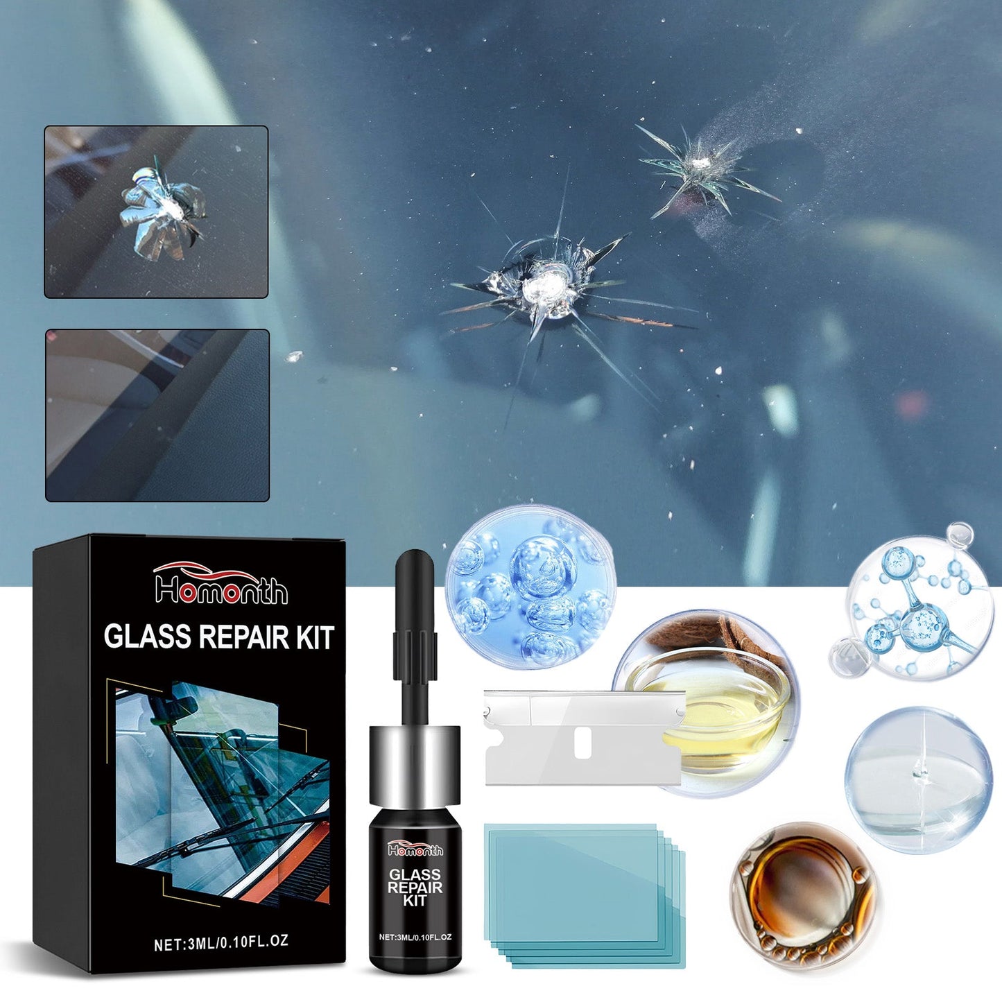 Glass Repair Kit, Auto Glass Cracks And Scratches Multi-Functional Adhesive Repair Solution - Korvel