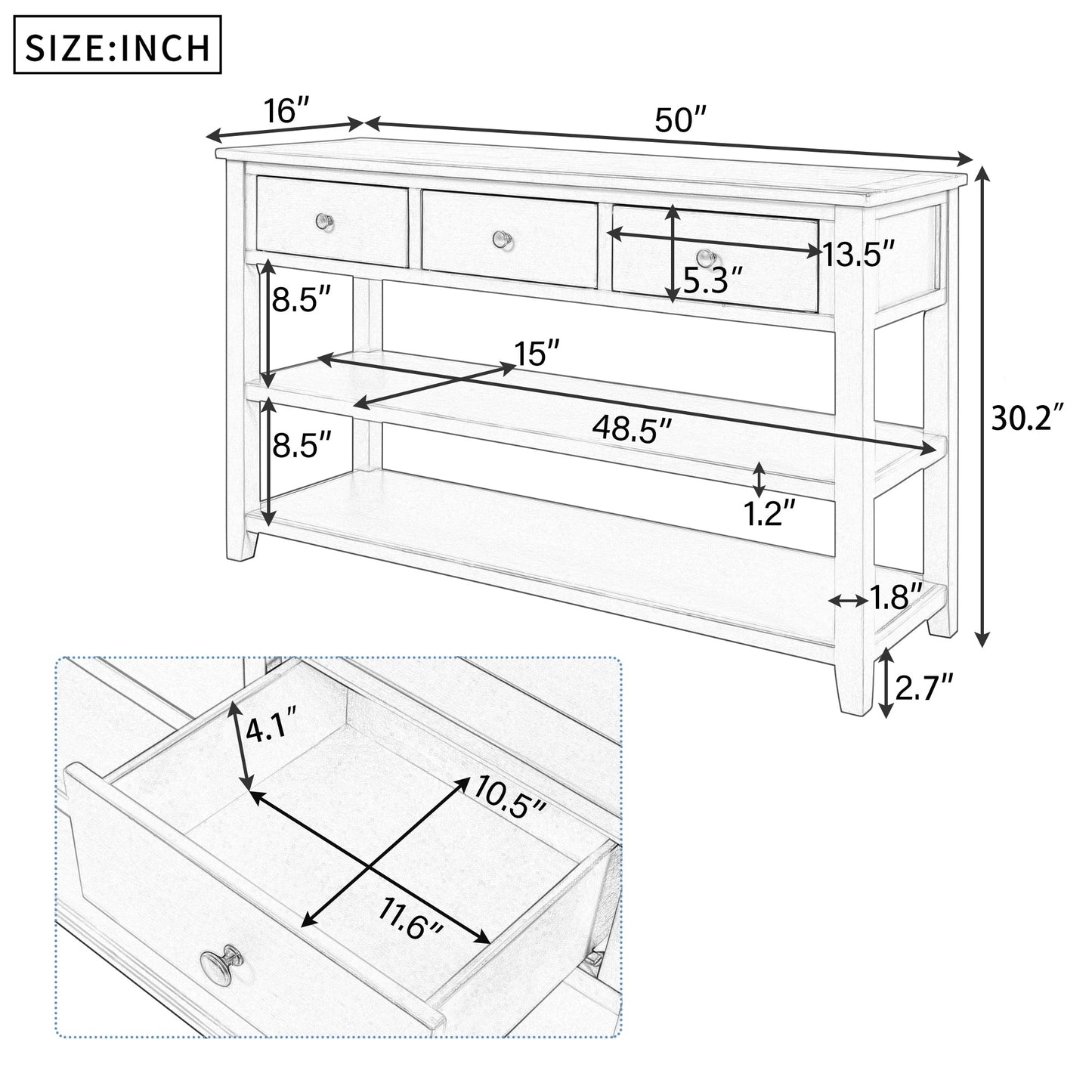 Table Console Rétro avec Étagères Ouvertes - Espresso et Beige