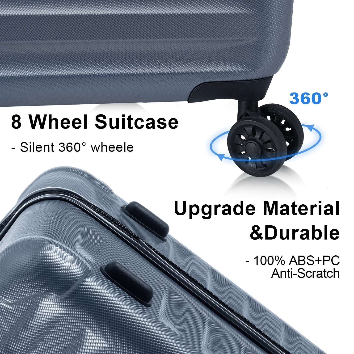 Luggage Sets New Model Expandable ABS+PC 3 Piece Sets with Spinner Wheels Lightweight TSA Lock (20/24/28), STEEL GRAY - Korvel