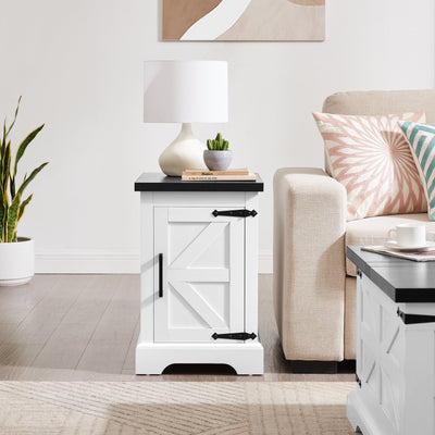 Farmhouse tea table bedside table rectangular farmhouse tea table with barn door and adjustable storage rack, white - Korvel