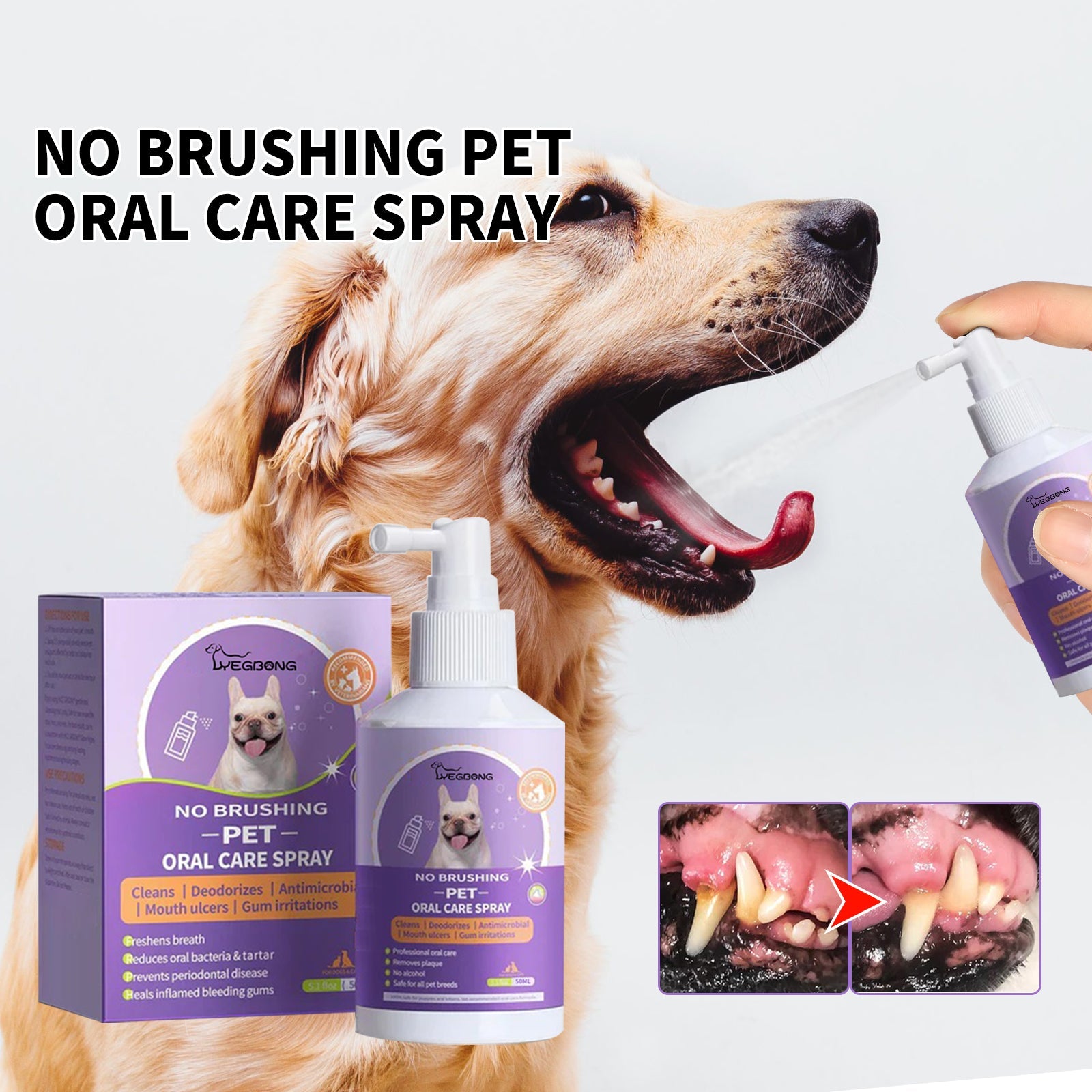 Dog And Cat Tooth Cleaning Spray, Pet Mouth Cleaning Breath Fresh Deodorizing Cleaning Spray - Korvel