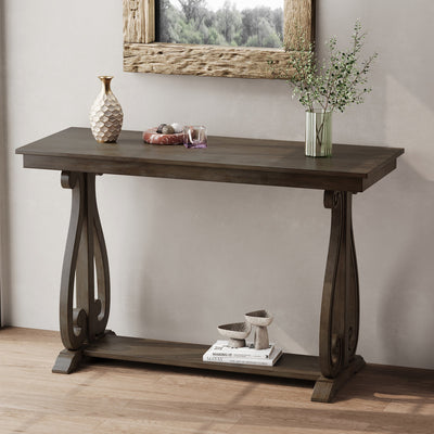 48-Inch Rustic Vintage Console Table --- Farmhouse Style Entryway Table with Open Shelf and Sturdy Construction (Walnut) - Korvel