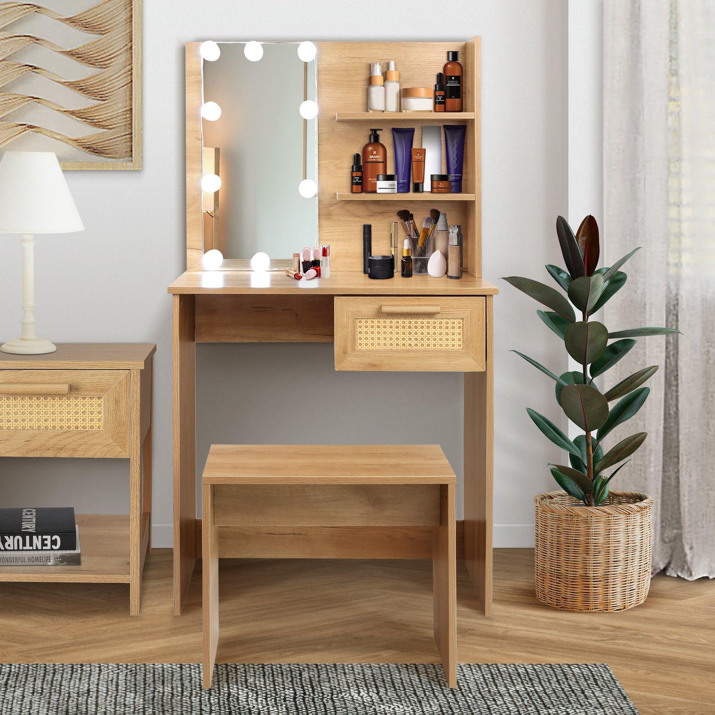 Elegant Bedroom Vanity Set with LED Mirror and Storage