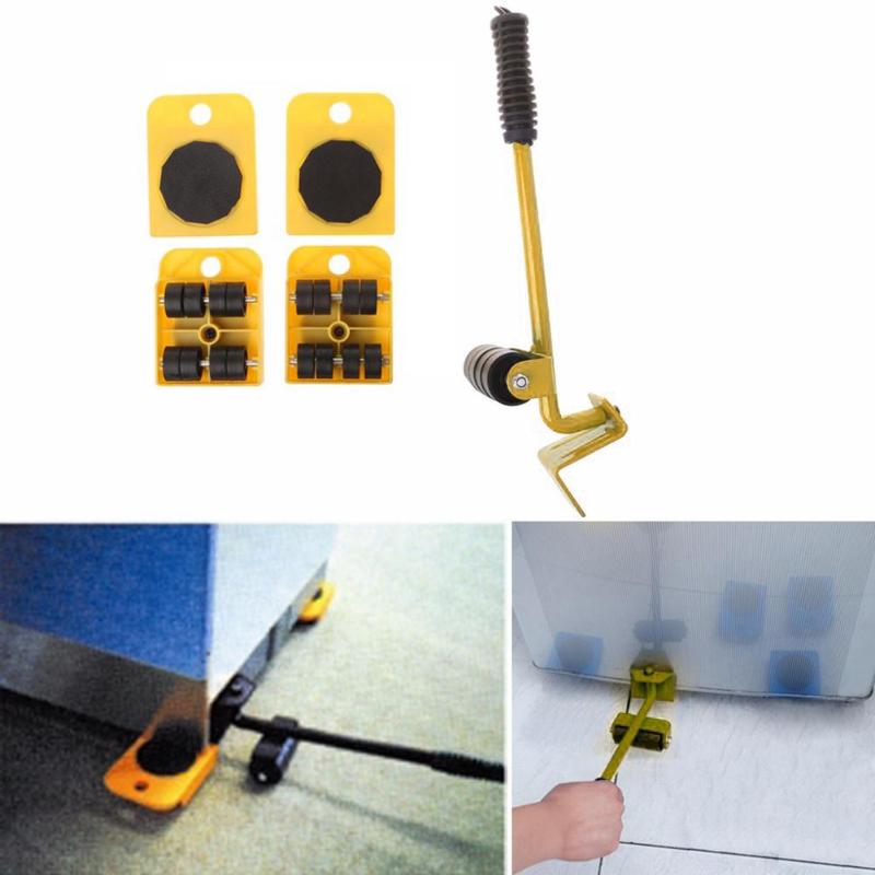 Furniture Mover Tool Set Furniture Transport Lifter Heavy Stuffs Moving Tool 4 Wheeled Mover Roller+1 Wheel Bar Hand Tools Set - Korvel