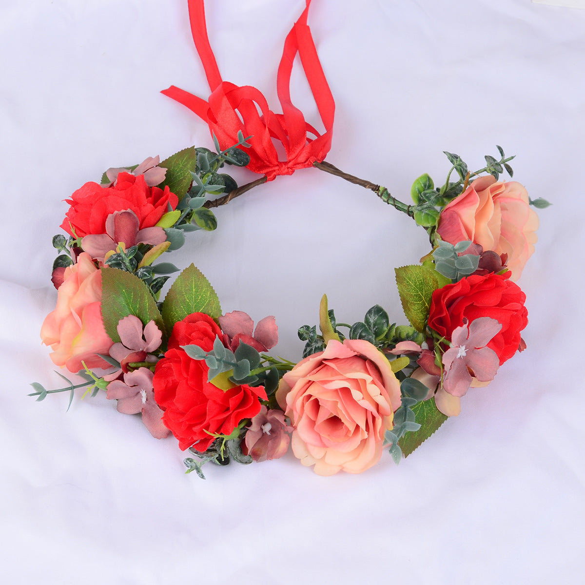 Elegant Red Flower Hair Wreath for Festive Occasions