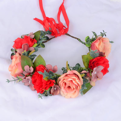 Elegant Red Flower Hair Wreath for Festive Occasions