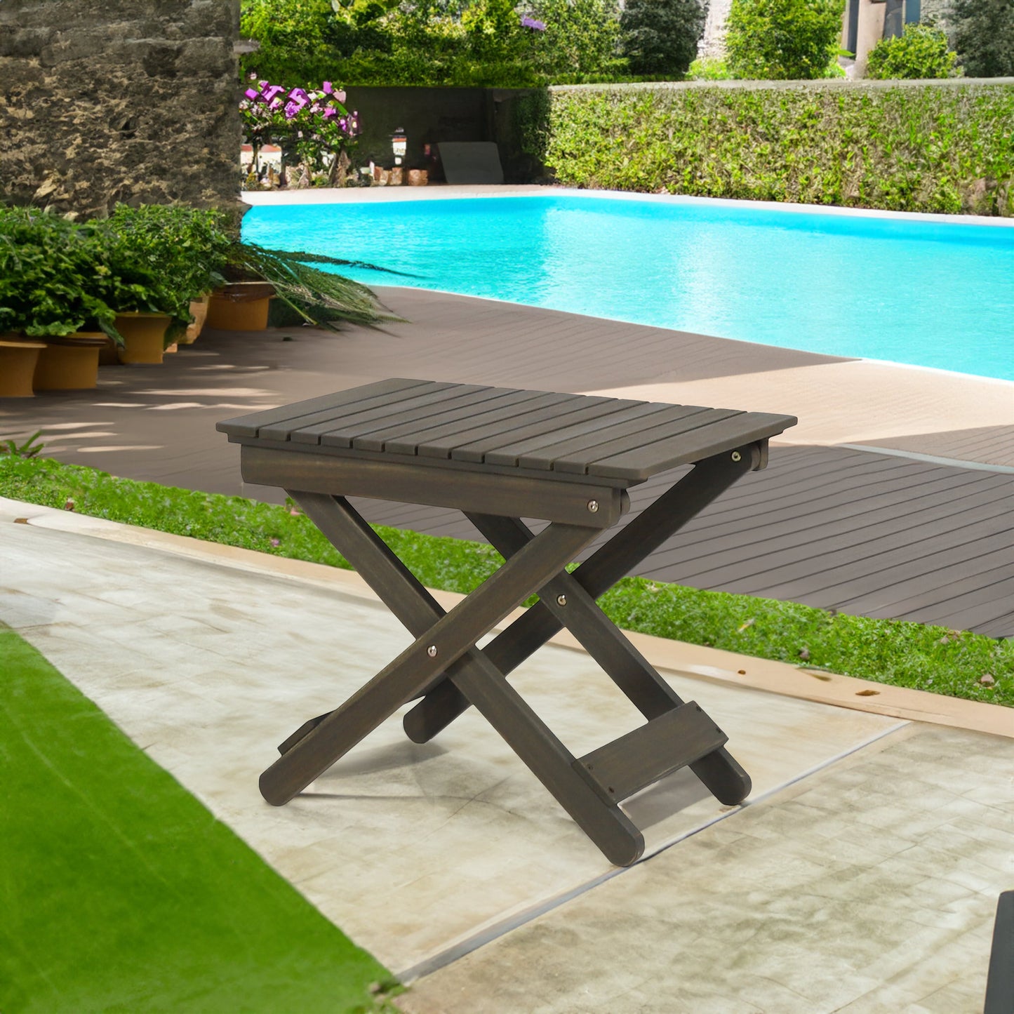 Outdoor Folding Wooden Side Table, Gray, 15"D x 22.75"W x 18.25"H - Korvel