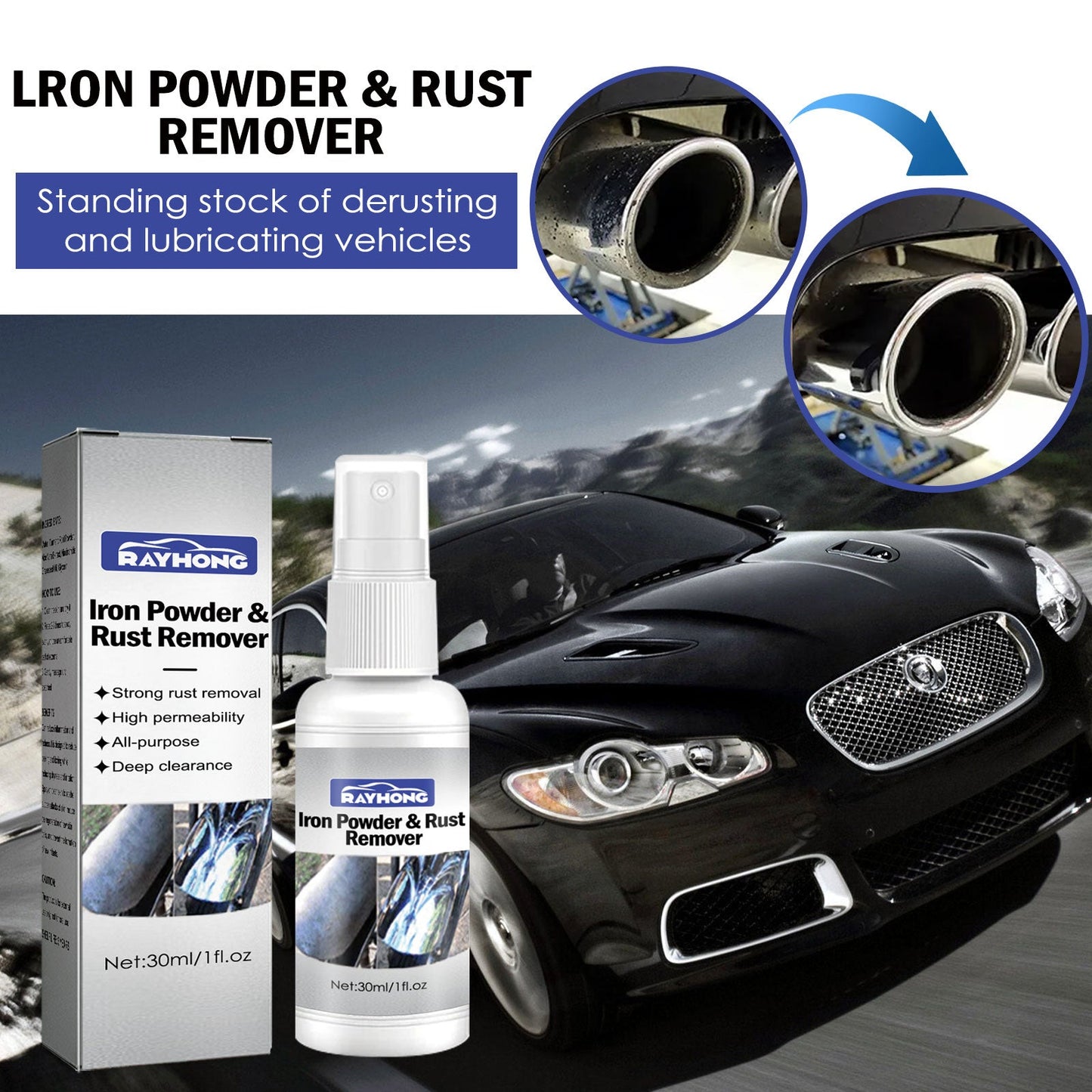 Lron Powder & Rust Remover, Multi-Functional Metal Rust Remover For Automobile And Motorcycle Exhaust Pipe Rust Renovation Maintenance - Korvel