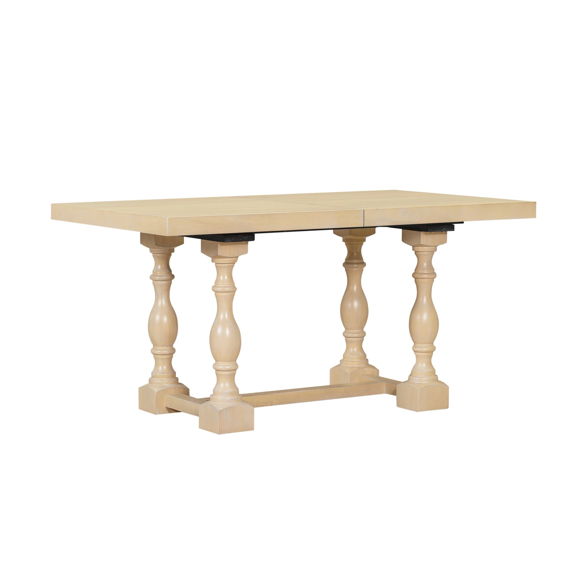 Traditional 6-Piece 78inch Trestle Extendable Dining Table Set with One 18inch Removable Leaf Padded Dining Chairs Bench,Natural - Korvel
