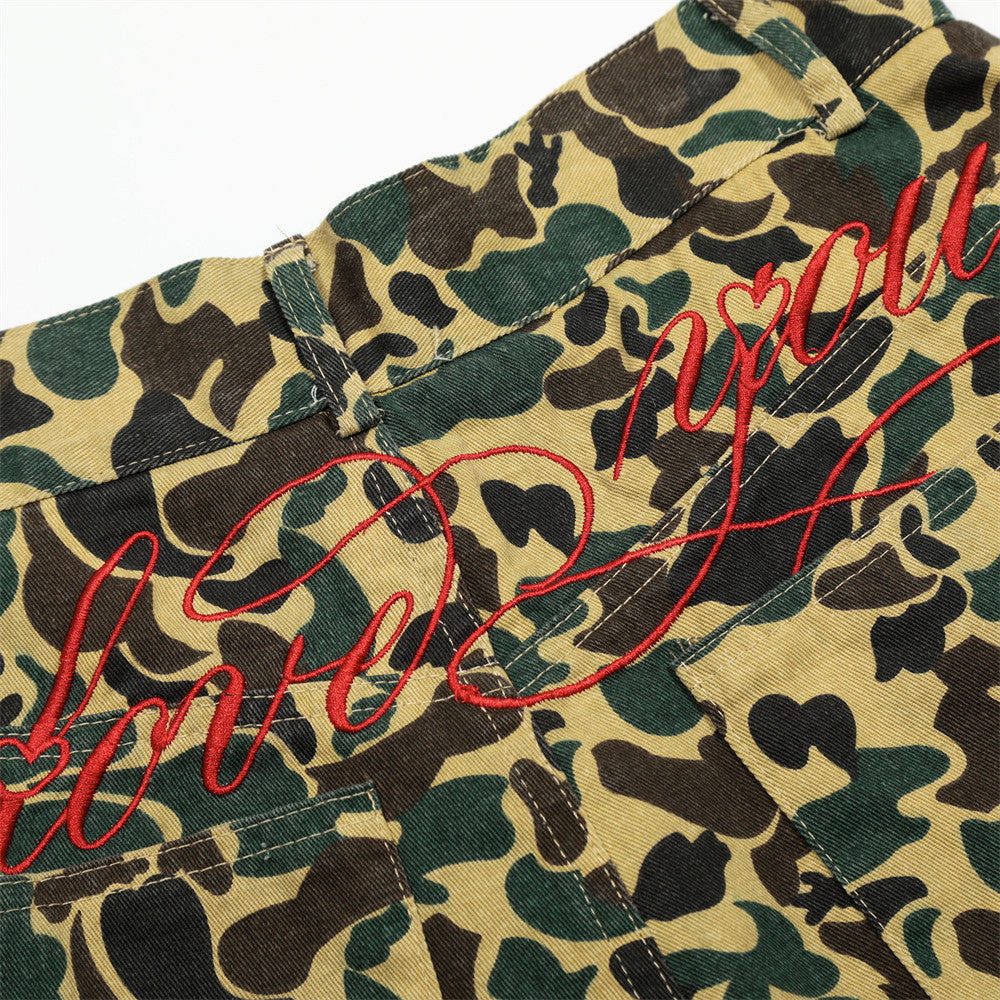 Camouflage Tiger Pattern Work Shorts Men's European and American Trendy Design Embroidered Letter Knife Loose Casual Five-Point Pants - Korvel