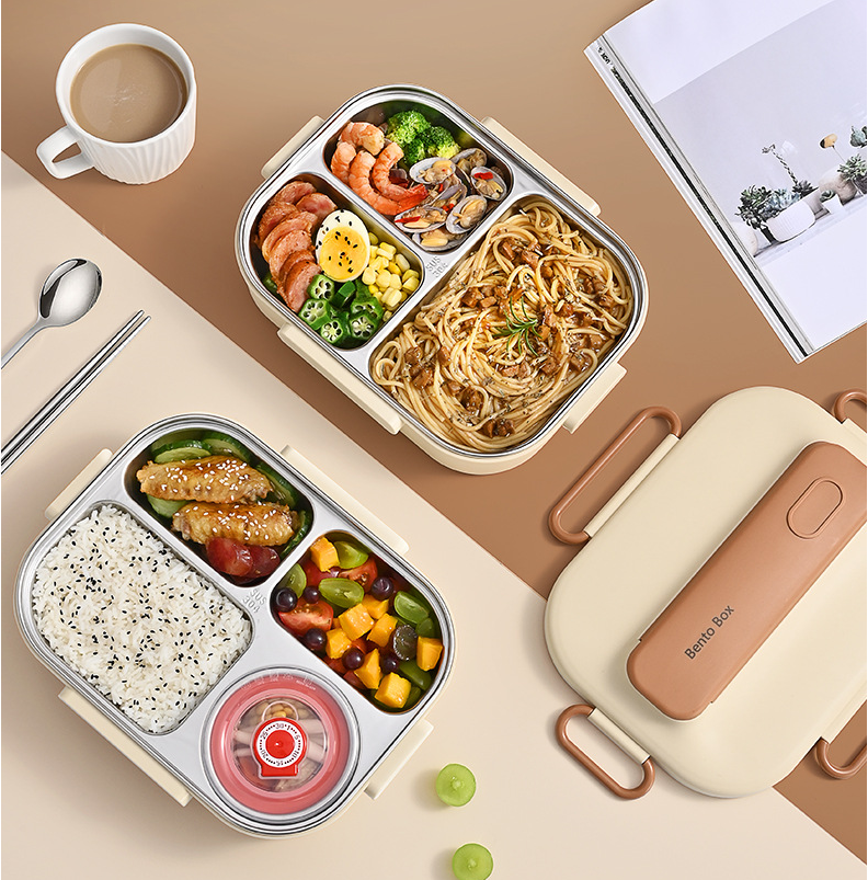 Microwave-heatable 304 stainless steel compartment sealed insulation lunch box lunch box - Korvel
