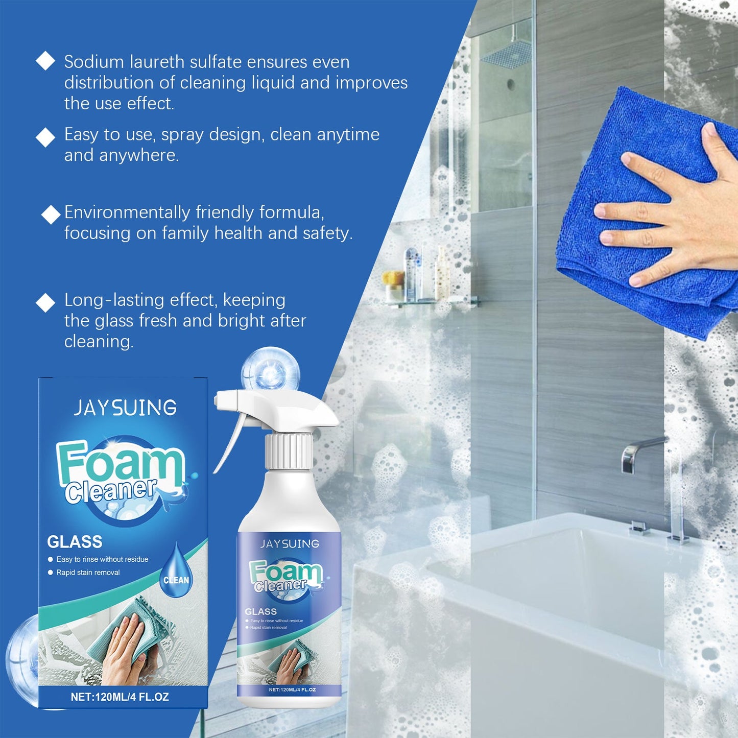 Glass Foam Cleaner cleans oil stains with refurbished daily maintenance glass cleaning spray - Korvel