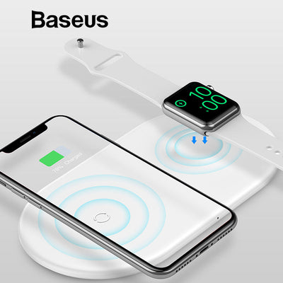 Baseus 2 in 1 Wireless Charger Pad For Apple Watch iPhone X Xs Max XR Desktop Fast Wireless Charging Charger Born for Apple Fans - Korvel