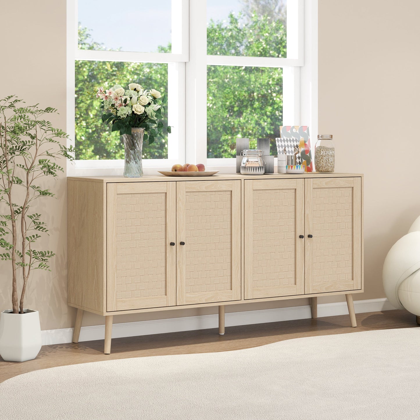 4 Door Accent Cabinet Sideboard Buffet Storage Cabinet with Adjustable Shelf for Entryway Living Room Bedroom - Korvel