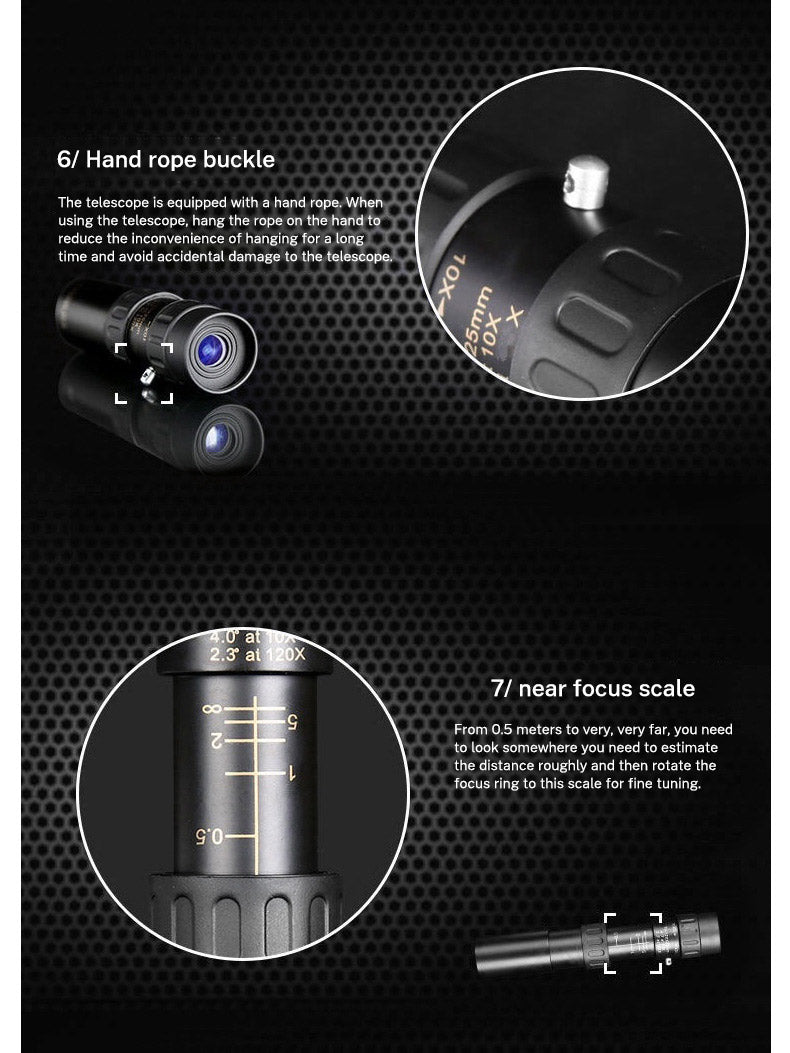 Télescope monoculaire portable HD 10-30×25 pour une utilisation en extérieur
