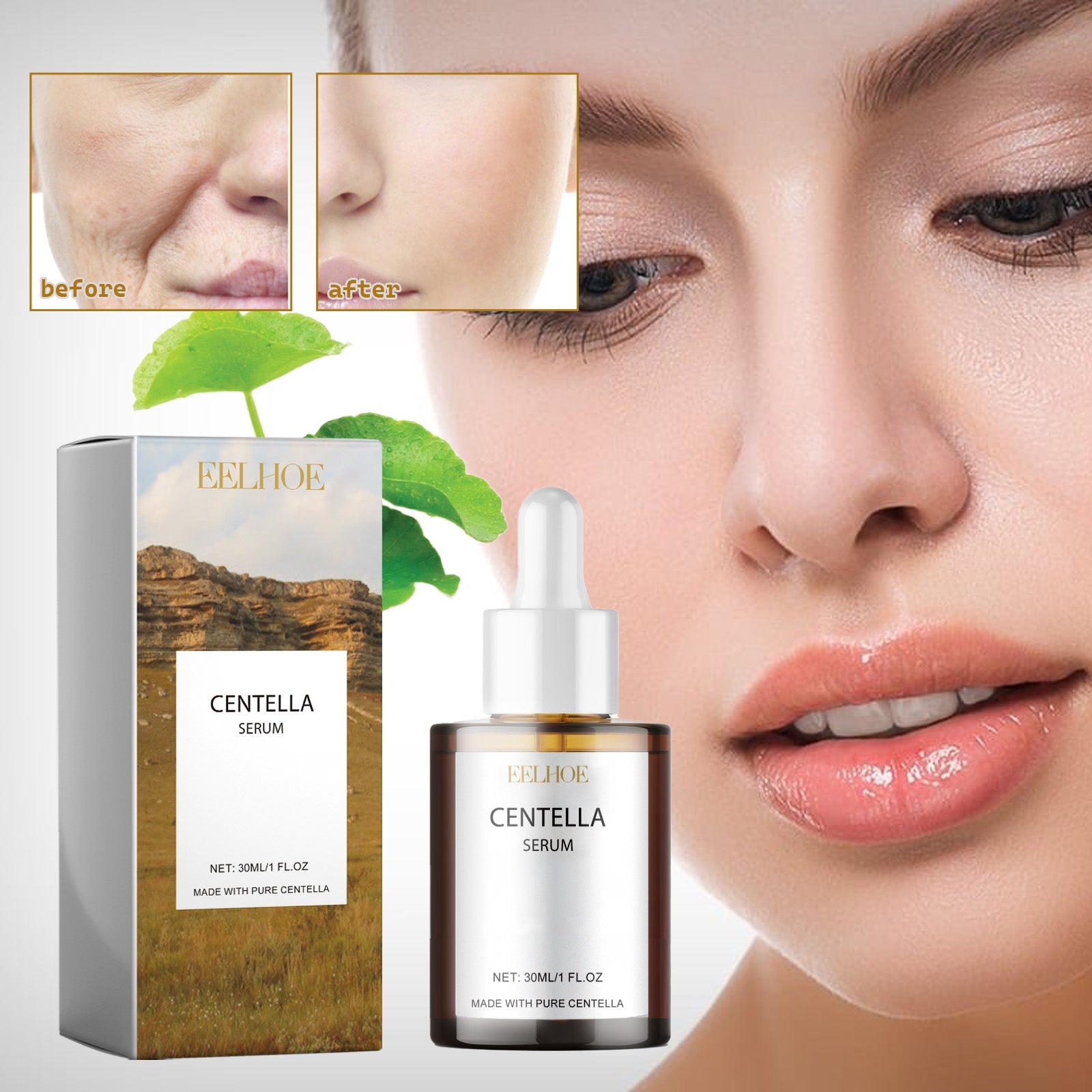 Centella Serum, Intensive Moisturizing Improve Dry Skin Smooth And Tender Skin Brighten Hydrating Essence - Korvel