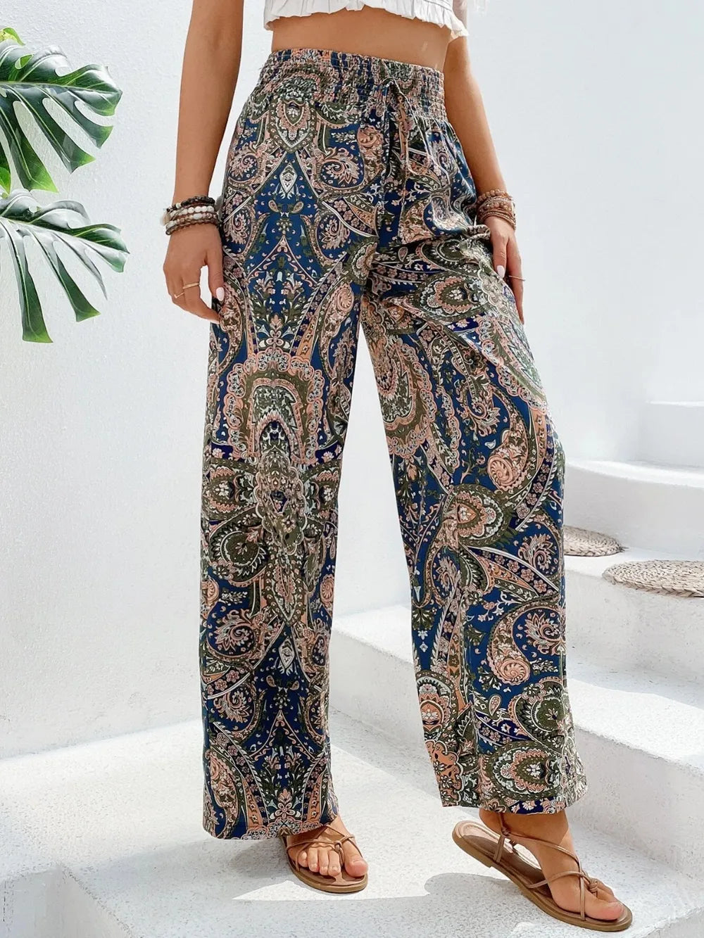 Printed Wide Leg Pants - Korvel