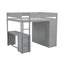 Wood Full Size Loft Bed with Wardrobes and 2-Drawer Desk with Cabinet  Gray - Korvel