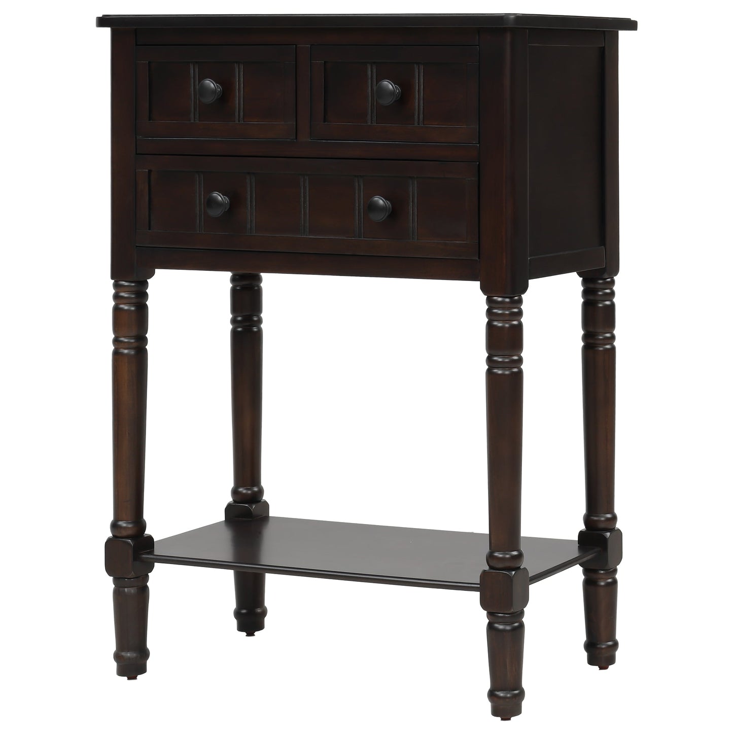 TREXM Narrow Console Desk, Ultra Thin Sofa Table with Three Storage Drawers and Living Room Bottom Shelves (Espresso) - Korvel