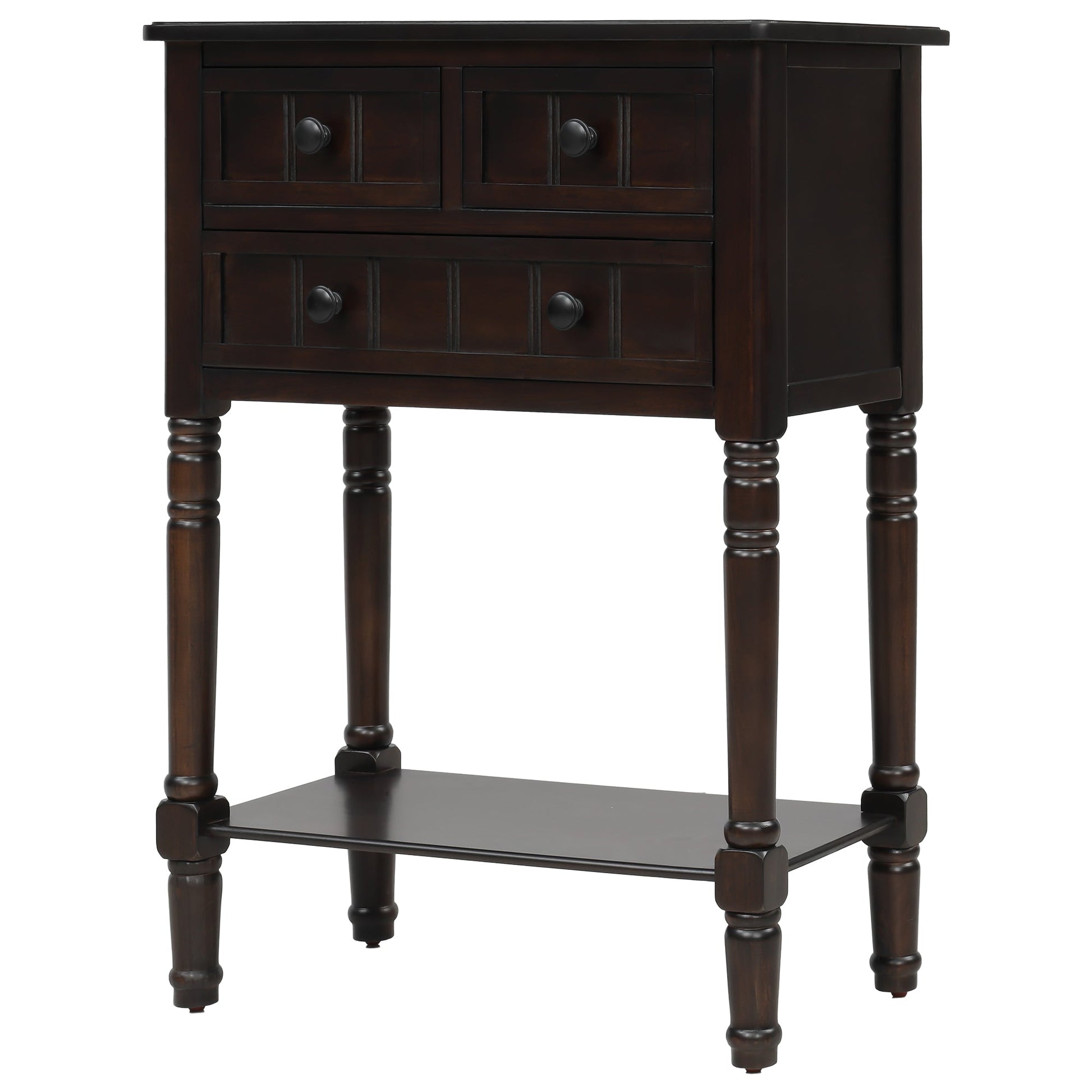 TREXM Narrow Console Desk, Ultra Thin Sofa Table with Three Storage Drawers and Living Room Bottom Shelves (Espresso) - Korvel