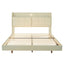 Large floating bed frame with storage headboard, touch sensor, night light and USB charger, padded platform bed, beige color - Korvel
