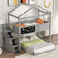 Twin over Full House Bunk Bed with Storage Staircase and Blackboard Gray - Korvel