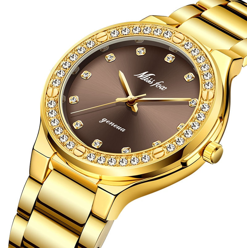 MISSFOX 2742 Elegant Woman Watch Luxury Brand Female Wristwatch Japan Movt 30M Waterproof Gold Expensive Analog Geneva Quartz Watch - Korvel