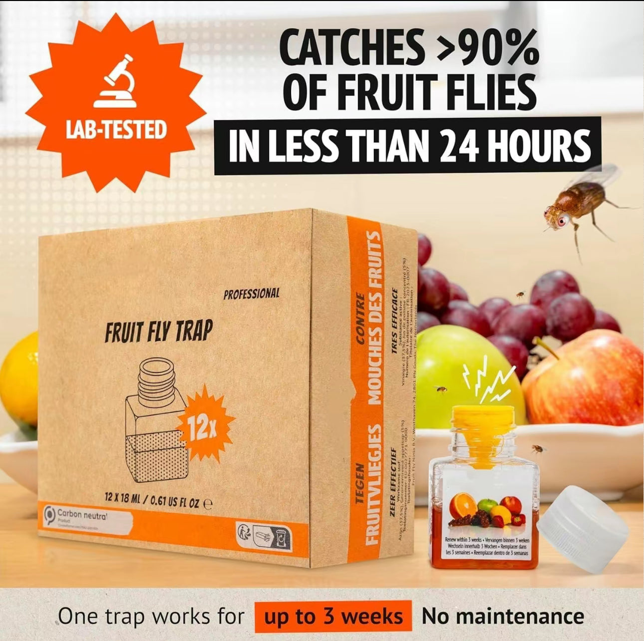 FruitZap Trap - Natural Fruit Fly Catcher
