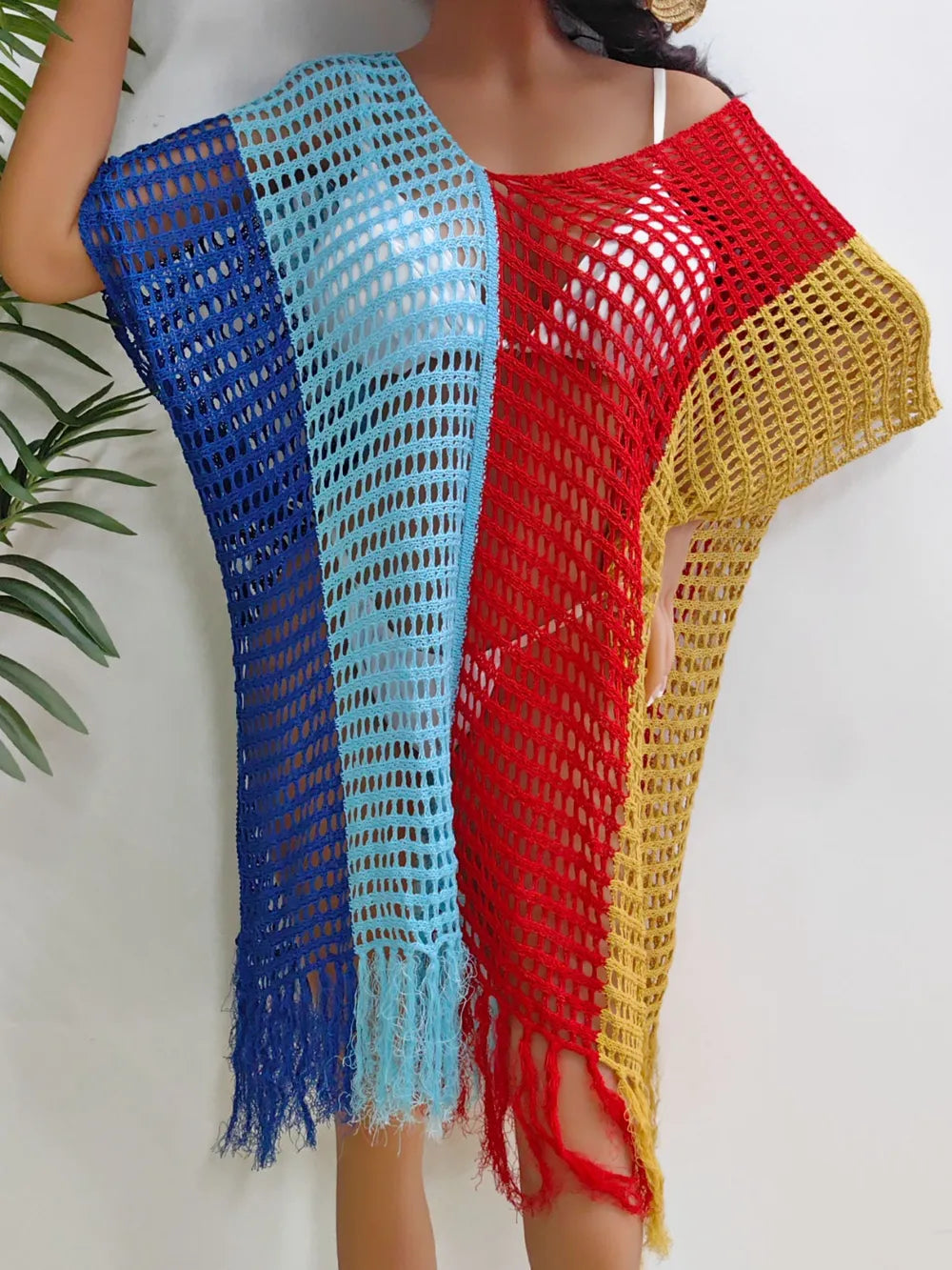 Fringe Color Block Scoop Neck Cover Up - Korvel