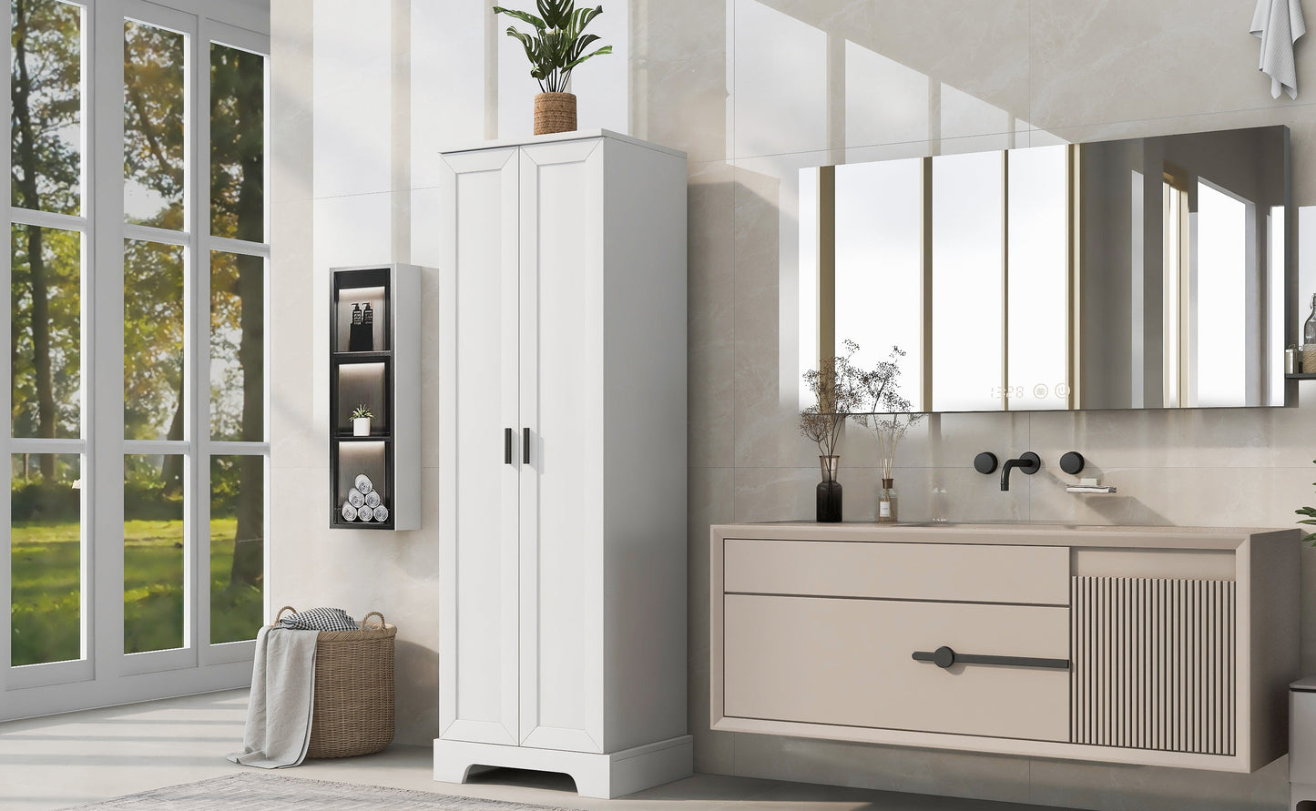 Storage Cabinet with Two Doors for Bathroom, Office, Adjustable Shelf, MDF Board, White - Korvel