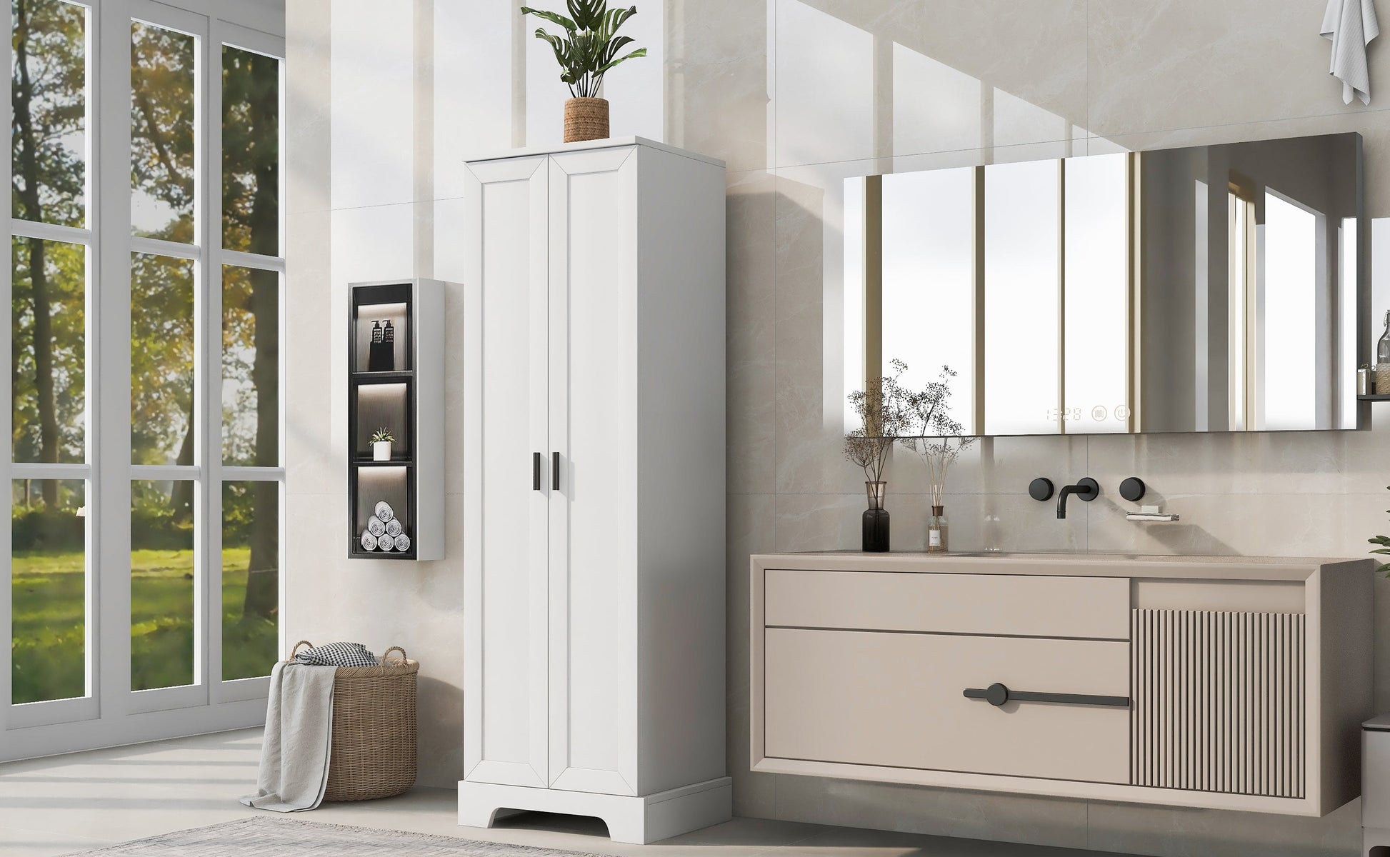 Storage Cabinet with Two Doors for Bathroom, Office, Adjustable Shelf, MDF Board, White - Korvel
