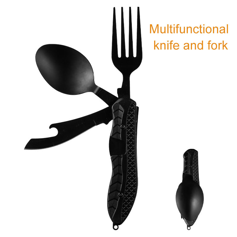 Multifunctional camping tableware stainless steel knife fork spoon, outdoor portable survival eating tools - Korvel
