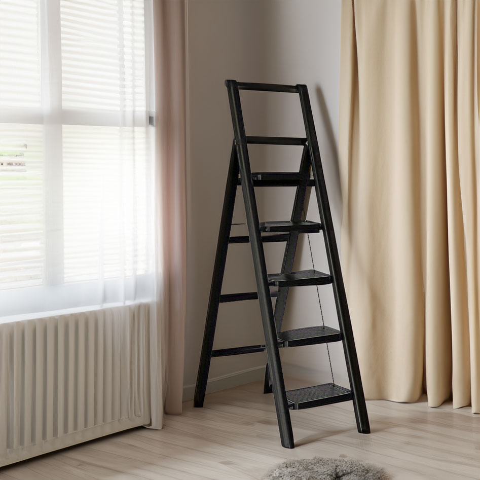5-step ladder folding stool with anti slip wide pedals, lightweight and easy to carry handle folding ladder - Korvel