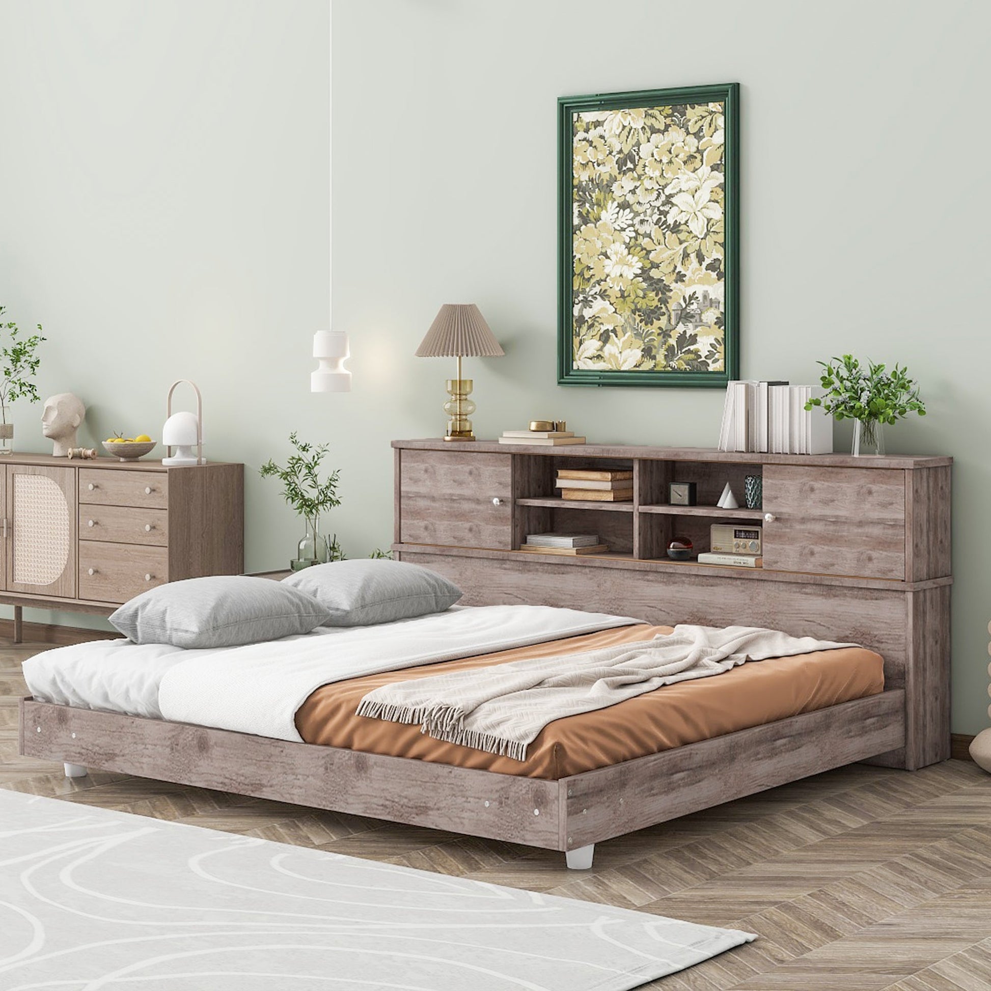 Full Size Daybed Frame with Storage Bookcases Wood Light Oak - Korvel