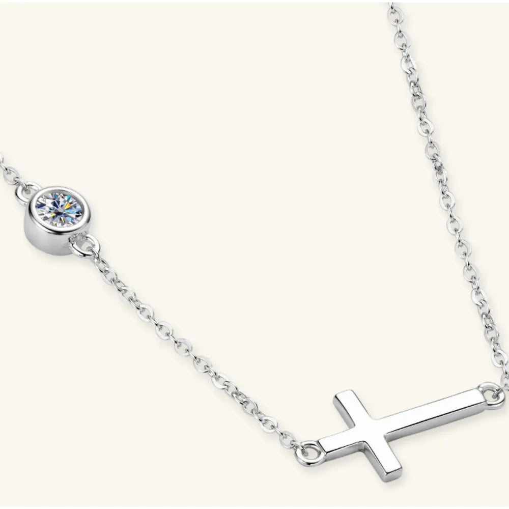 Cross 925 Sterling Silver Moissanite Necklace - Korvel