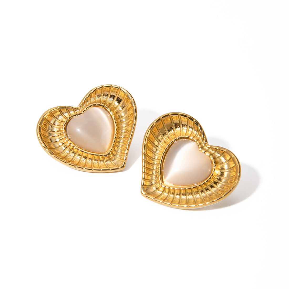 White cat eye stone earrings with niche temperament titanium steel earrings - Korvel