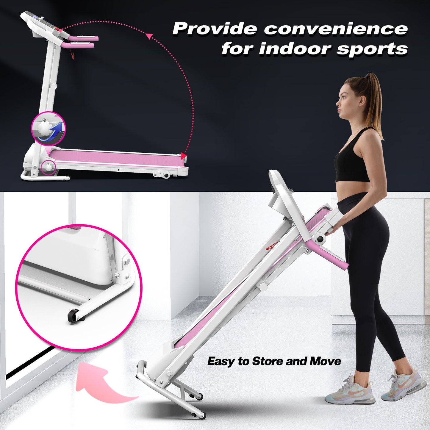 Foldable Treadmill 2.5HP Electric Folding Treadmill Running Walking Machine for Home Gym, Max 265 LBS Weight Capacity - Korvel
