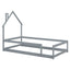 Lit simple taille jumeau en bois gris avec tête de lit en forme de maison