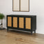 Handcrafted Premium Grain Panels Rattan Sideboard Buffer Cabinet Accent Storage Cabinet With 4 Rattan Doors BLACK - Korvel